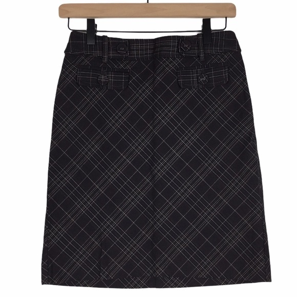 ANN TAYLOR Pencil Skirt Plaid Petite Buttons Dark Academia Schoolgirl Size 00P - Picture 8 of 8